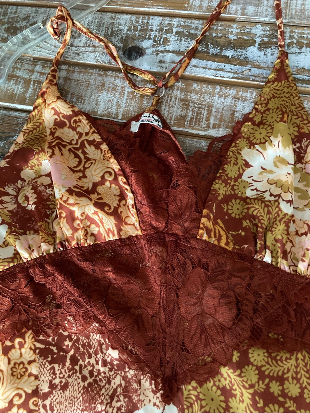 Free People Rust Lace Slip Dress with Yellow Accents - Picture 9 of 9
